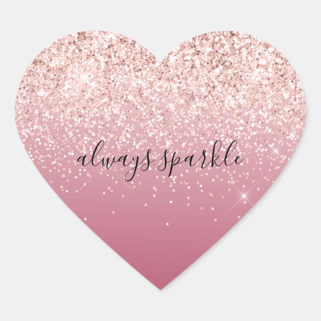 Girly Pink Glitzy Glitzer Herz-Aufkleber (Vorderseite)