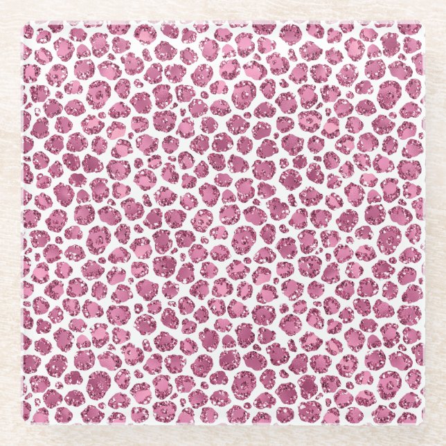 Girly Pink Glitzy Leopard Print Glasuntersetzer (Vorderseite)