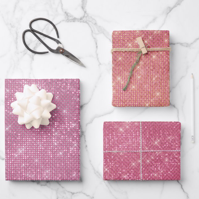 Girly Pink Glitzy Sparkle Geschenkpapier Set (Vorderseite)