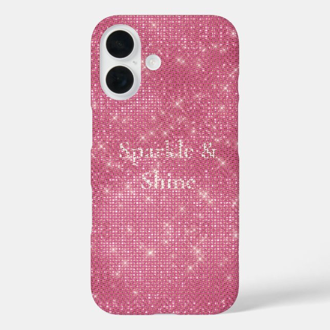 Girly Pink Glitzy Sparkle iPhone 16 Hülle (Rückseite)