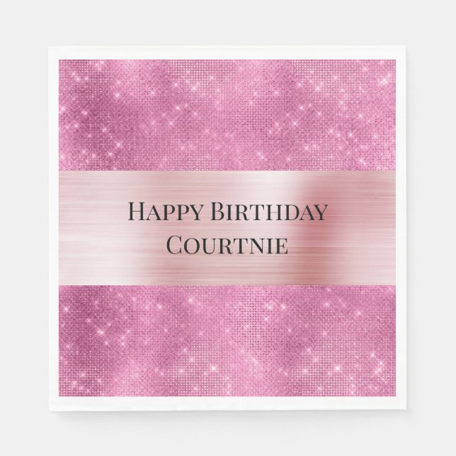 Girly Pink Glitzy Sparkle Serviette (Vorderseite)