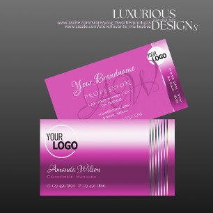 Girly Pink Glossy Effect Farbige Streifen und Logo Visitenkarte