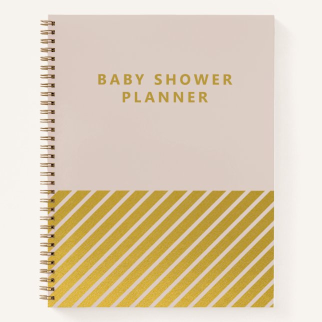 Girly Pink Gold Foil Streifen Kinderduschplanung Notizbuch (Vorderseite)