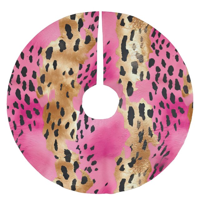 Girly Pink Gold Glam Leopard Weihnachten Polyester Weihnachtsbaumdecke (Vorderseite)