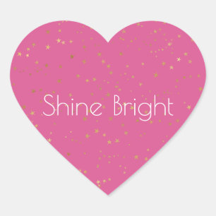Girly Pink Gold Glam Stars Herz-Aufkleber
