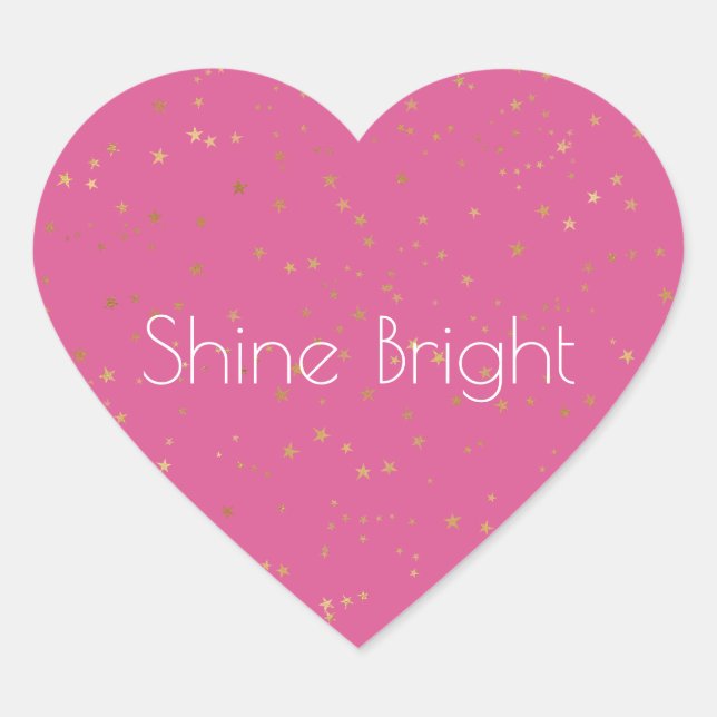 Girly Pink Gold Glam Stars Herz-Aufkleber (Vorderseite)