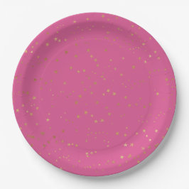Girly Pink Gold Glam Stars Pappteller