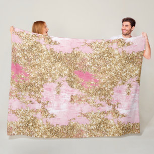 Girly Pink Gold Glitzer Fleecedecke