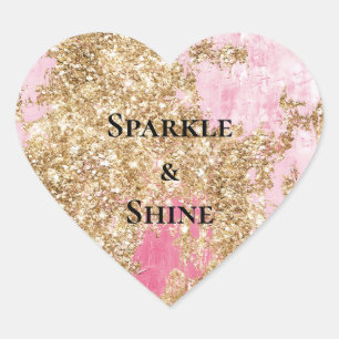 Girly Pink Gold Glitzer Herz-Aufkleber