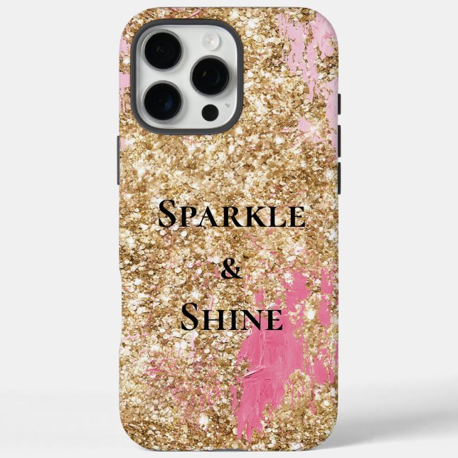 Girly Pink Gold Glitzer iPhone 16 Pro Max Hülle (Rückseite)