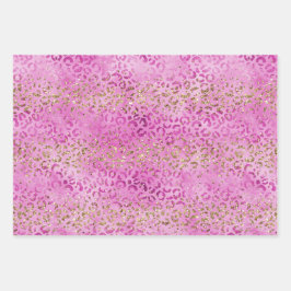 Girly Pink Gold Glitzer Leopard Print Glitz Geschenkpapier Set