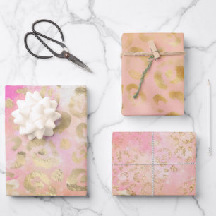 Girly Pink Gold Glitzer Leopard Prints Geschenkpapier Set