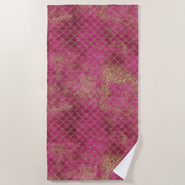 Girly Pink Gold Glitzer Mermaid Glitz Strandtuch (Vorderseite)