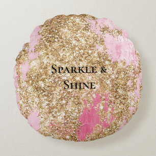 Girly Pink Gold Glitzer Rundes Kissen