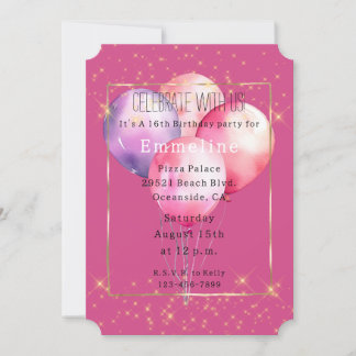 Girly Pink Gold Glitzern Balloons Einladung