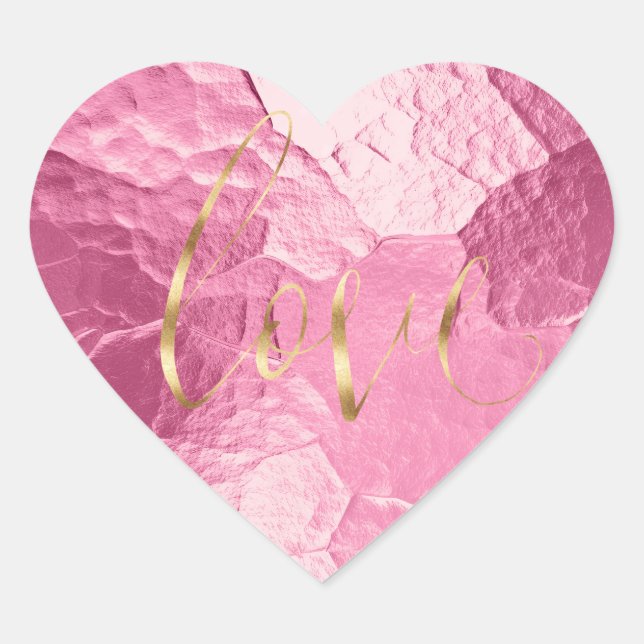 Girly Pink Gold Liebe Herz-Aufkleber (Vorderseite)