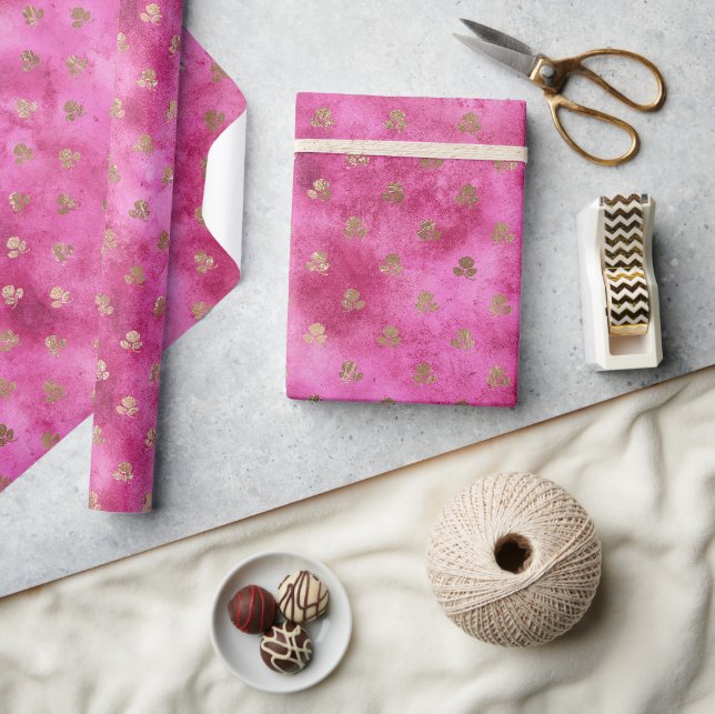 Girly Pink Gold Rose Geschenkpapier (Kunsthandwerk)