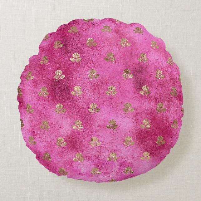 Girly Pink Gold Rose Rundes Kissen (Vorderseite)