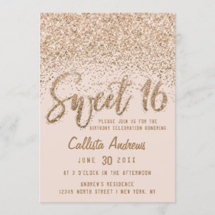 Girly Pink Gold Scattered Glitzer Ombre Sweet 16 Einladung