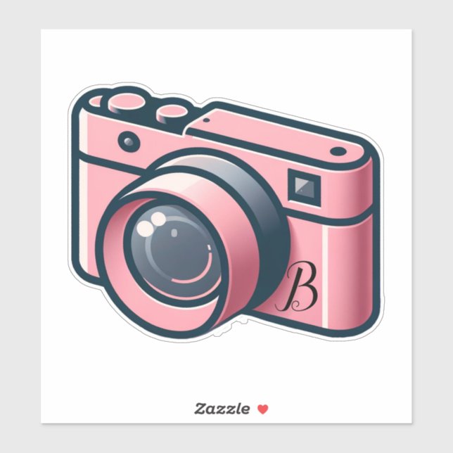Girly Pink & Gray Camera Fotografie Personalisiert Aufkleber (Blatt)