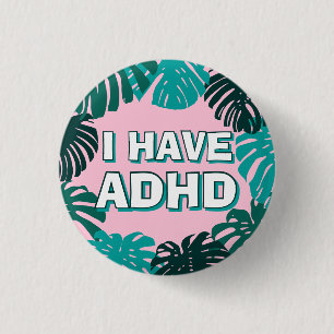 Girly Pink Green Tropical Palm Blätter ADHD Button