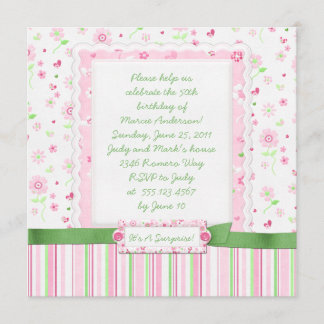 Girly Pink Grüne Blume hören Geburtstag Einladung