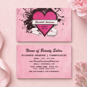 Girly Pink Grunge Herz-Kosmetologie Makeup Artist Visitenkarte