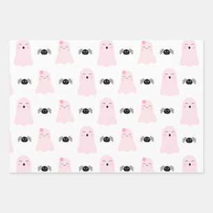 Girly Pink Halloween Monster Childish Whimsical Geschenkpapier Set