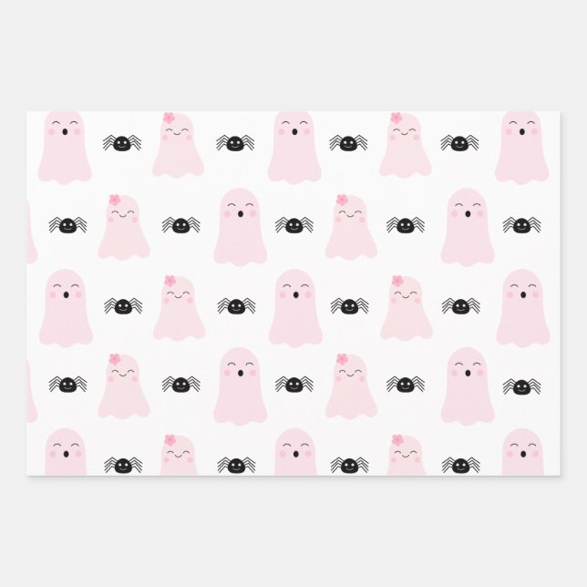 Girly Pink Halloween Monster Childish Whimsical Geschenkpapier Set (Vorderseite)