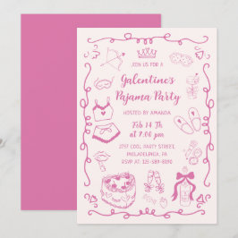 Girly Pink Hand Drawn Galentine's Pajama Party Einladung