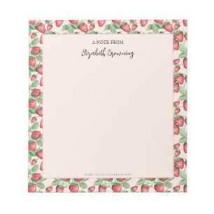 Girly Pink Hand-Illustriert Elegant Erdbeere Notizblock