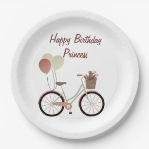 Girly Pink Happy Birthday Princess Bike Balloons Pappteller