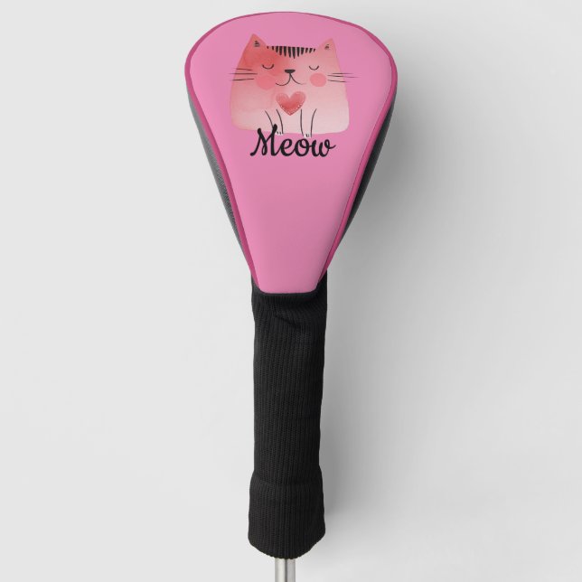 Girly Pink Heart Cat Golf Headcover (Vorderseite)