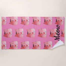 Girly Pink Heart Cats Strandtuch