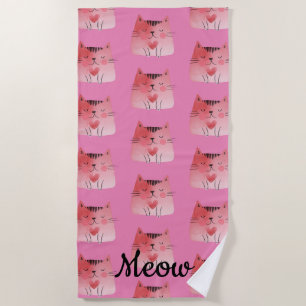 Girly Pink Heart Cats Strandtuch