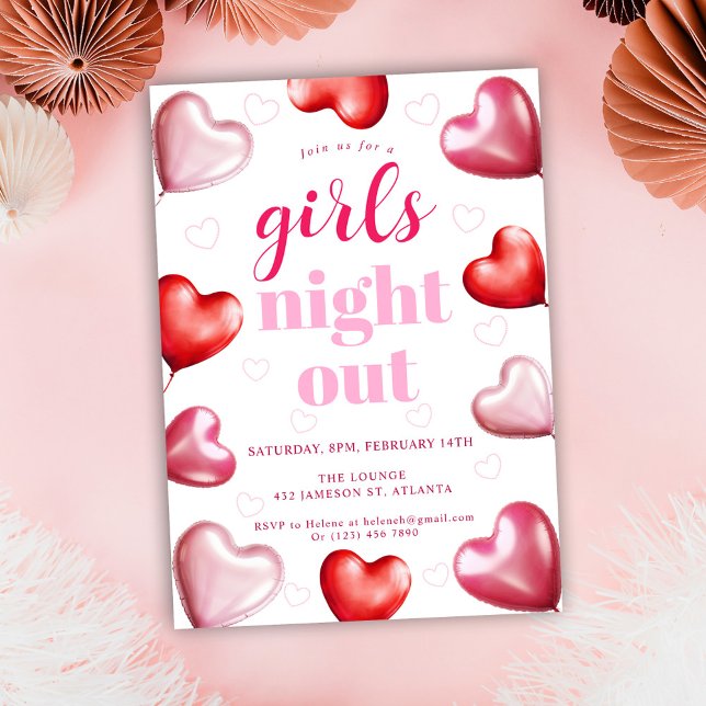 Girly Pink Hearts Birthday Girls Night Out Party Einladung (Girly Pink Cute Fun Girls Night Out Party Invitation)