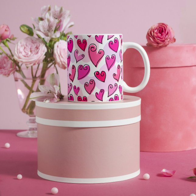 Girly Pink Hearts Niedlich Romantischer Valentinst Kaffeetasse (Von Creator hochgeladen)