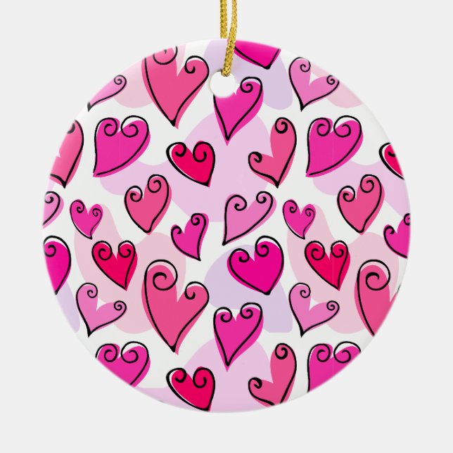 Girly Pink Hearts Niedlich Romantischer Valentinst Keramik Ornament (Vorne)