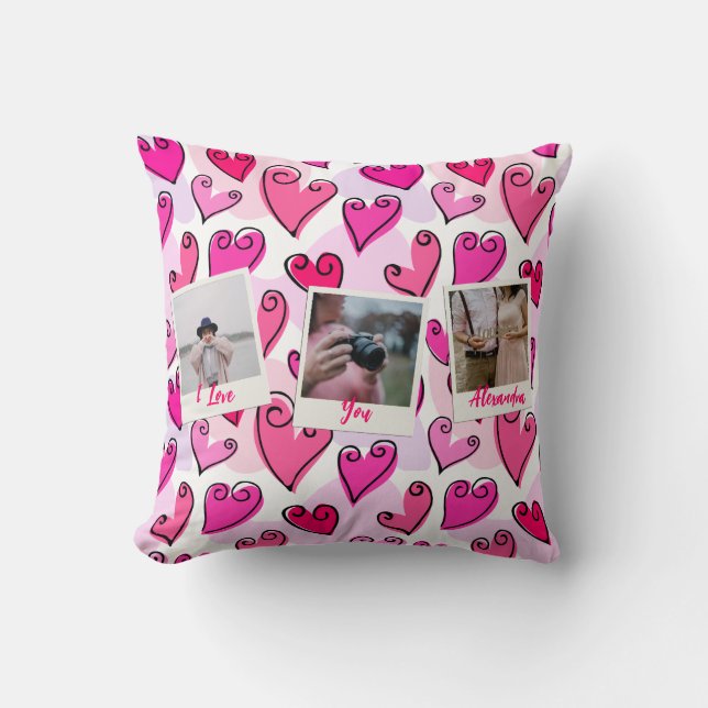 Girly Pink Hearts Niedlich Romantisches Valentinis Kissen (Vorderseite)