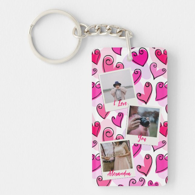 Girly Pink Hearts Niedlich Romantisches Valentinis Schlüsselanhänger (Vorderseite)
