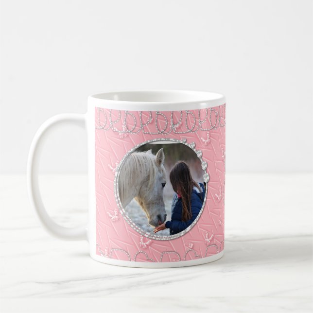 Girly Pink Imitate Funkelnd Zwei Foto Herzinfarkt Kaffeetasse (Links)
