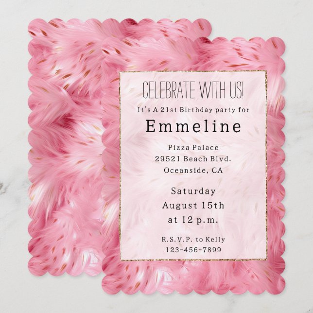 Girly Pink Imitate Fur Einladung (Vorne/Hinten)