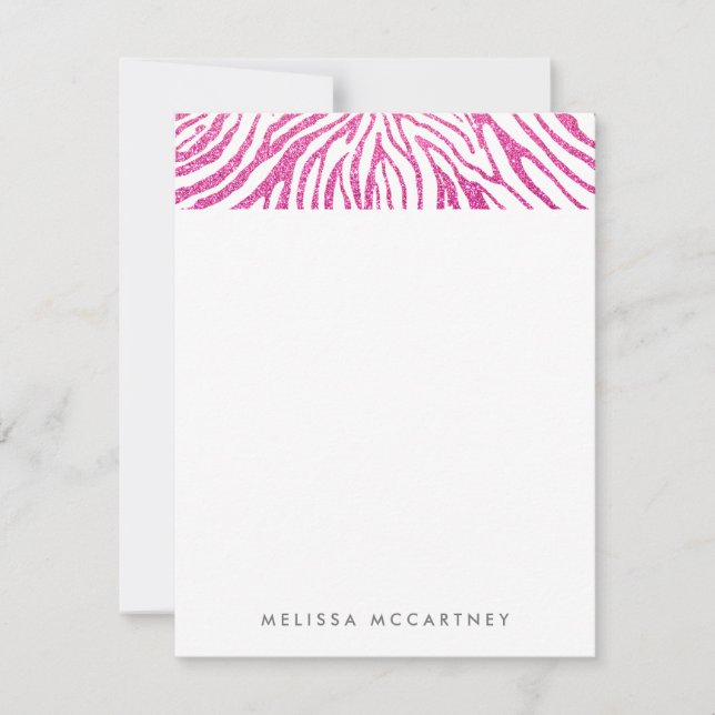 Girly Pink Imitats Glitzer Zebra Musterschieber Mitteilungskarte (Vorderseite)