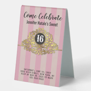 Girly Pink Imitats Goldfolie Sweet 16 TableZent Ta Tischaufsteller