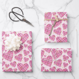 Girly Pink Kariert Hearts Gold Glitzer Polka Dots Geschenkpapier Set