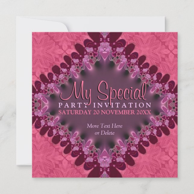 Girly Pink Lace Special Event-Party Einladung (Vorderseite)