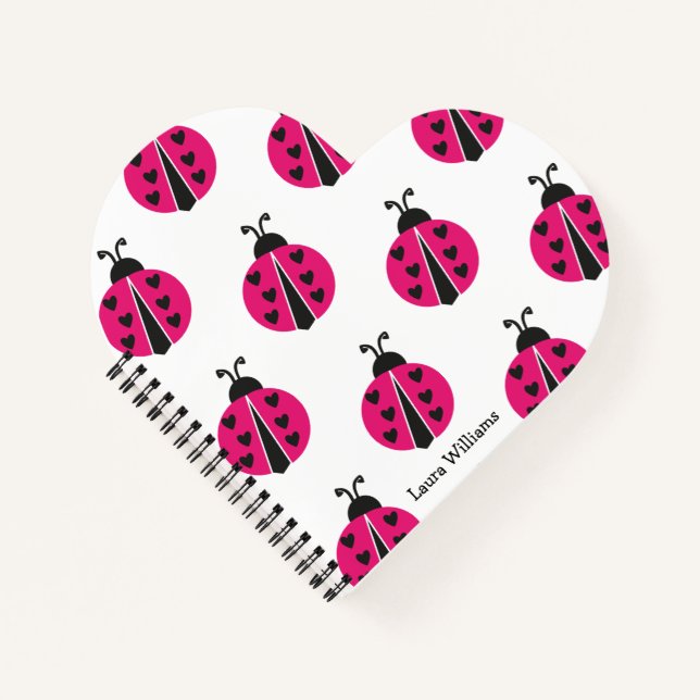 Girly Pink Ladybug Personalisiert Notizbuch (Vorderseite)