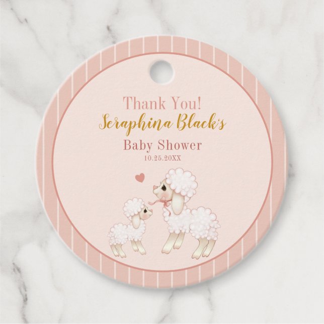 Girly Pink Lamb Baby Dusche Danke Geschenkanhänger (Vorderseite)