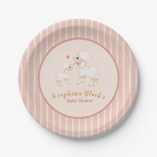Girly Pink Lamb Baby Dusche Pappteller