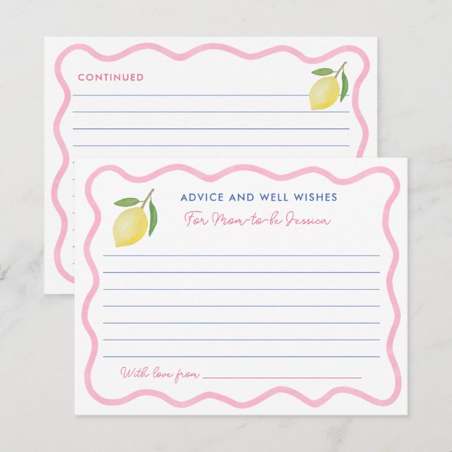 Girly Pink Lemons Ratschläge gut Wünsche für Mamas Einladung (Vorne/Hinten)